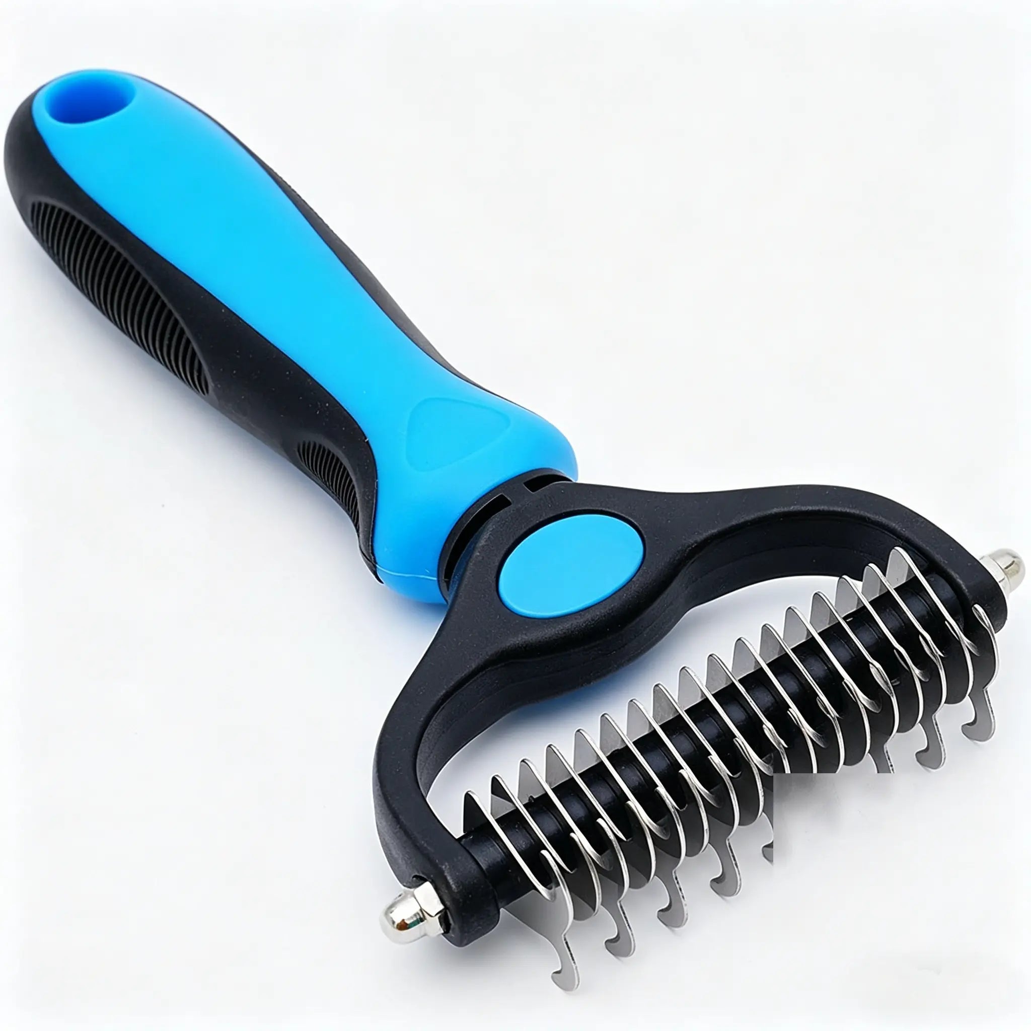 Pet Detangling Comb, Double-Sided Grooming Brush for Dogs & Cats, One-Click Clean Undercoat Rake for Shedding Mats