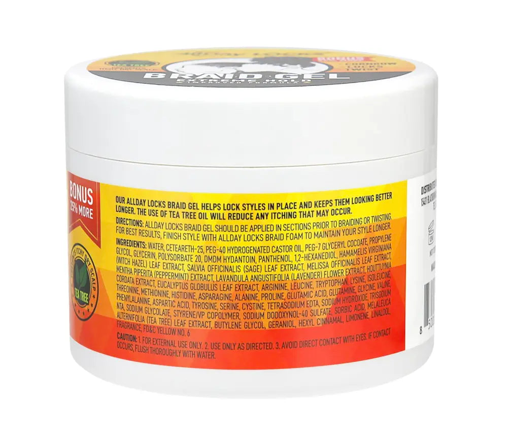Braid Gel Extreme Hold - Braiding Gel for Cornrows, Locks, & Twisting, Moisturizing Edge Control for Women & Men, Natural Formula for Extreme Hold - 5 Oz