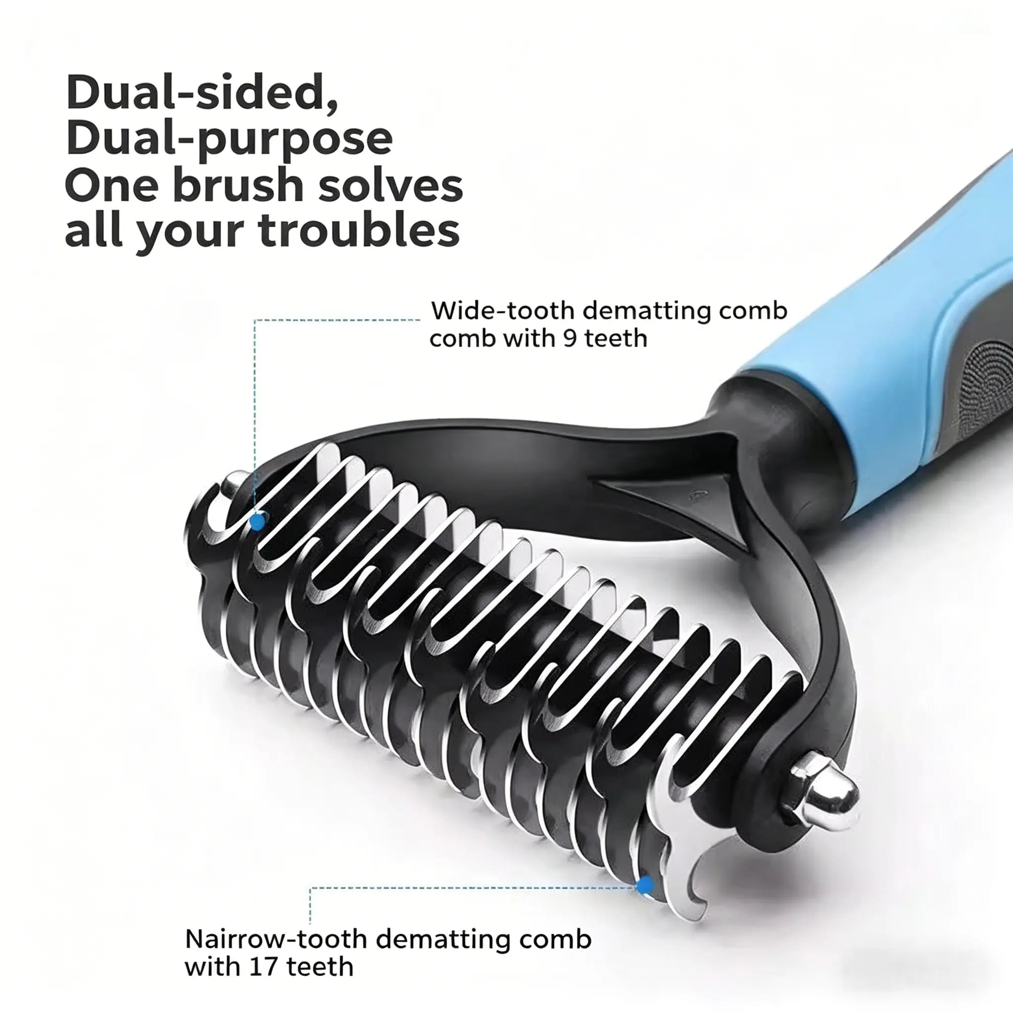 Pet Detangling Comb, Double-Sided Grooming Brush for Dogs & Cats, One-Click Clean Undercoat Rake for Shedding Mats