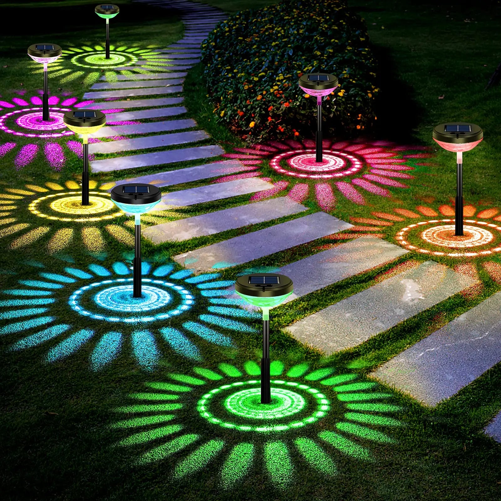 Nupostai Upgrade Bright Solar Pathway Lights,Multicolor & Warm White,Aesthetic Solar Ground Lights with Sunflower Pattern,Diy Height,External Switch,Ip67 Waterproof,Auto On/Off LED Lamp for Lawn Yard Backyard Patio Walkway Sidewalk Landscape Decor