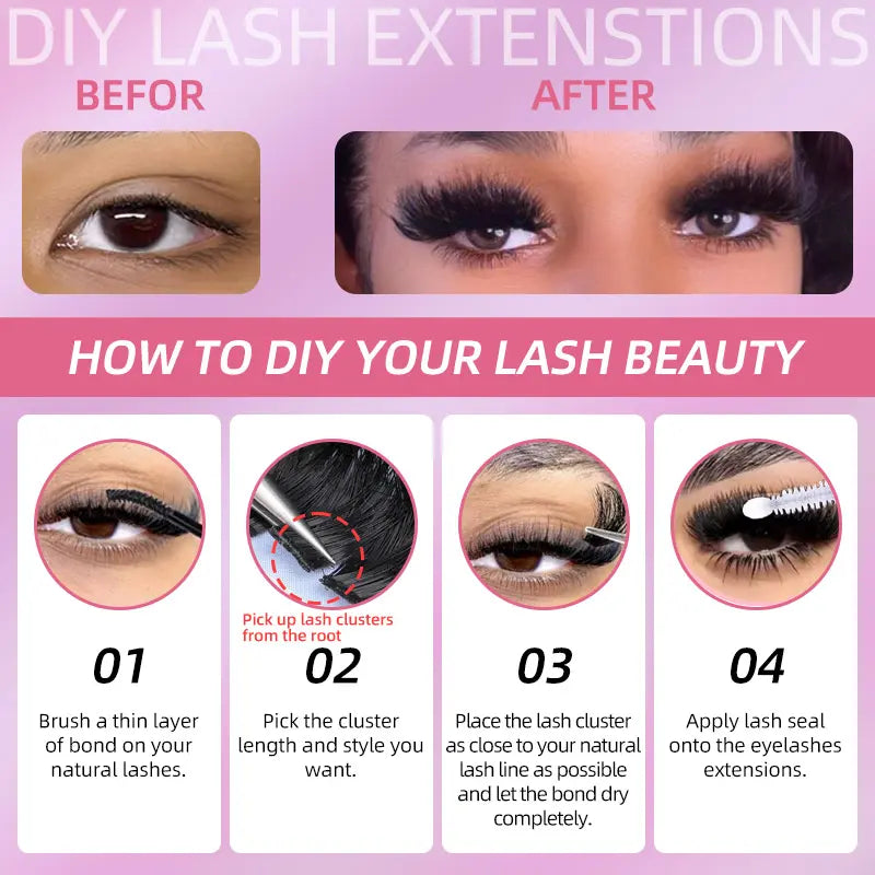10-25Mm Lash Clusters Ultra-Fluffy 300D High-Density Soft D-Curl Mega Volume for Beginners Easy Application Lightweight Plant Fiber