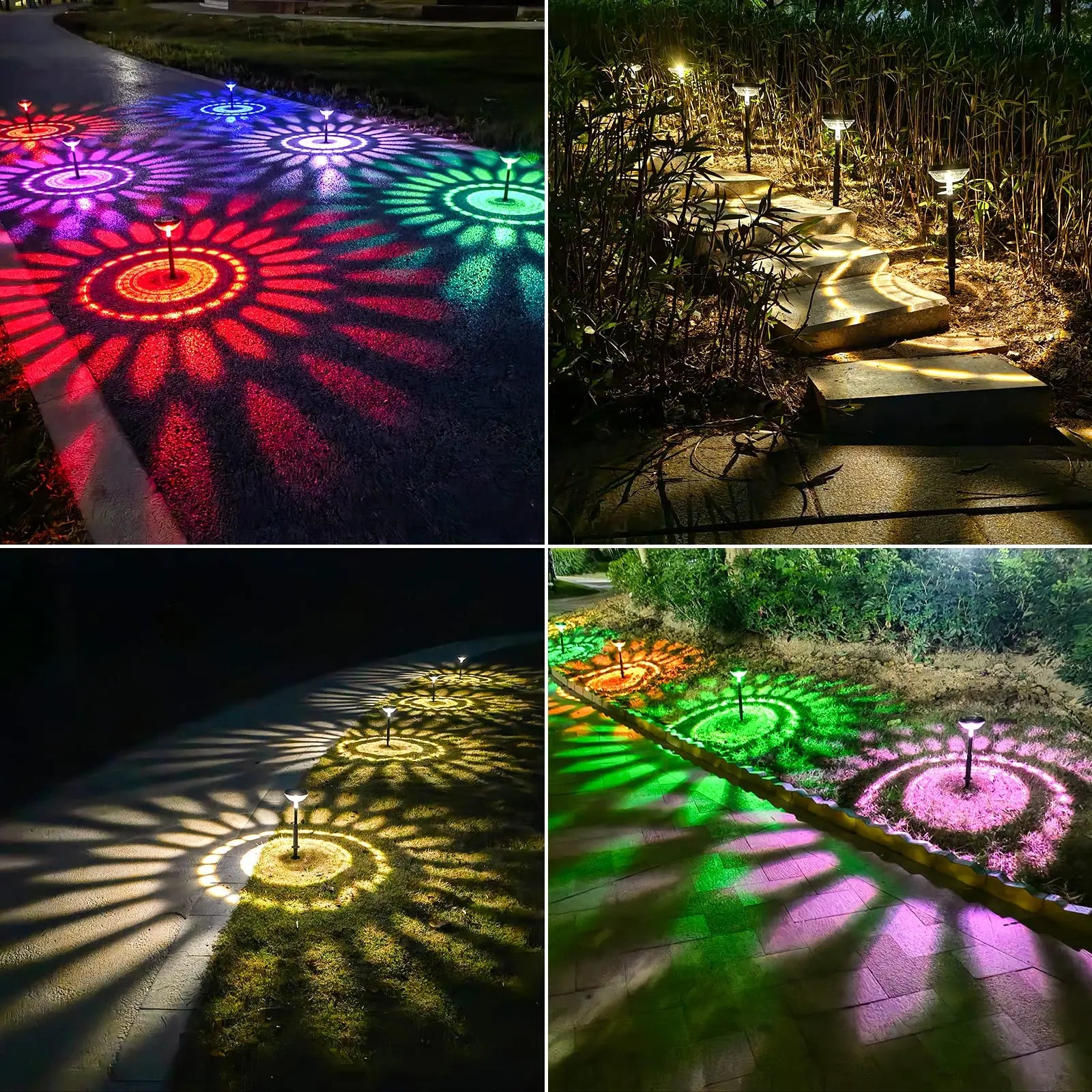 Nupostai Upgrade Bright Solar Pathway Lights,Multicolor & Warm White,Aesthetic Solar Ground Lights with Sunflower Pattern,Diy Height,External Switch,Ip67 Waterproof,Auto On/Off LED Lamp for Lawn Yard Backyard Patio Walkway Sidewalk Landscape Decor