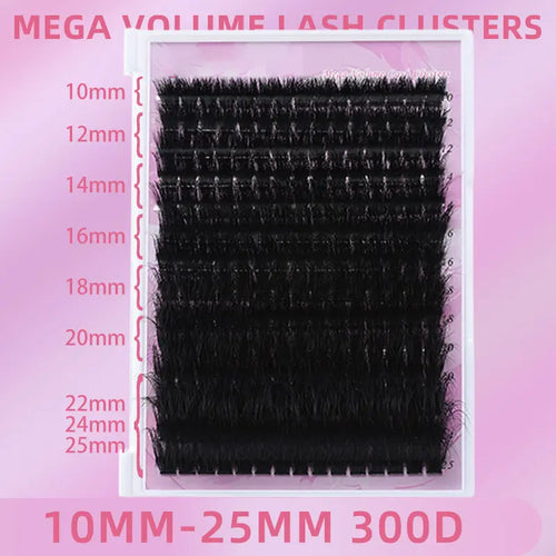 10-25Mm Lash Clusters Ultra-Fluffy 300D High-Density Soft D-Curl Mega Volume for Beginners Easy Application Lightweight Plant Fiber
