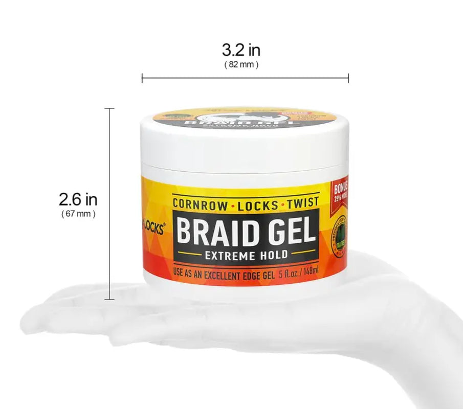 Braid Gel Extreme Hold - Braiding Gel for Cornrows, Locks, & Twisting, Moisturizing Edge Control for Women & Men, Natural Formula for Extreme Hold - 5 Oz